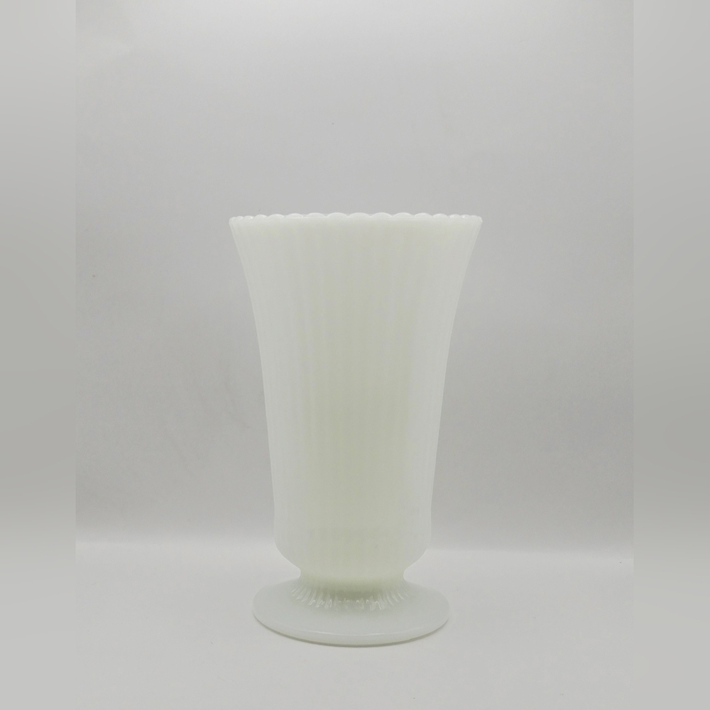 Vintage E.O. Brody Co. 7" White Milk Glass Vase M5000- Ribbed Flared Design USA